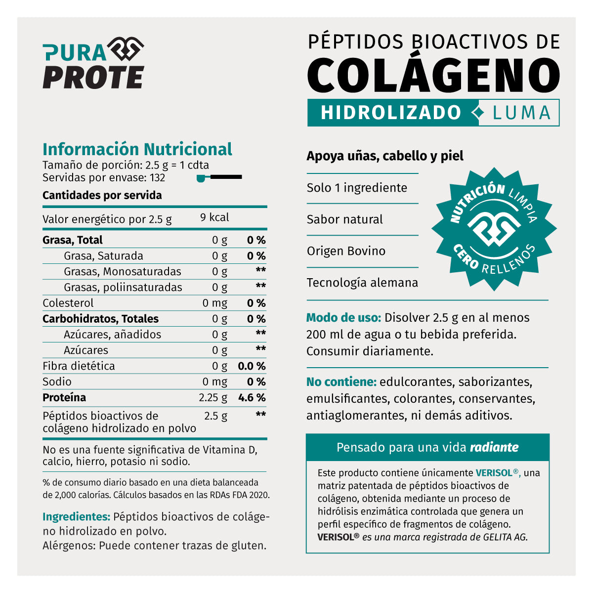 imagen de informacion nutricional y beneficios de colageno luma