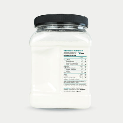 imagen de lateral izquierdo de tarro de colageno luma con informacion nutricional