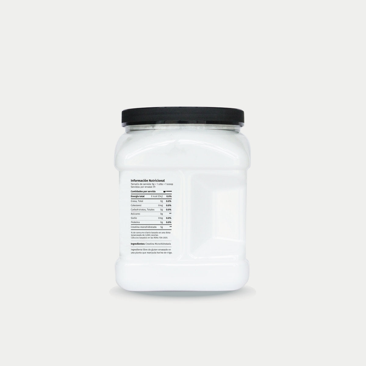 imagen lateral derecha de la etiqueta de la creatina limpia donde se ven los datos nutricionales