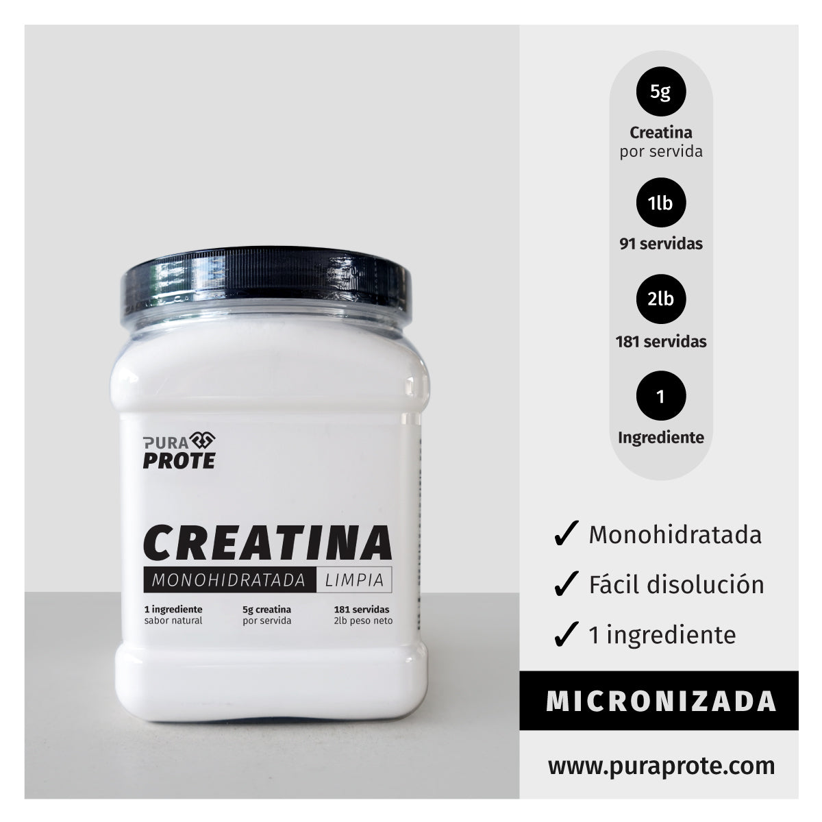 imagen que resume los datos nutricionales de la creatina limpia
