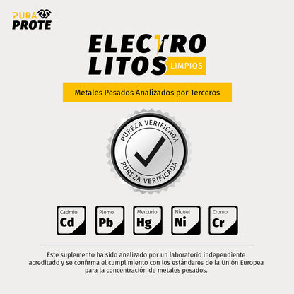 Imagen que certifica la pureza de electrolitos limpios frente a metales pesados mediante verificación de laboratorios independientes
