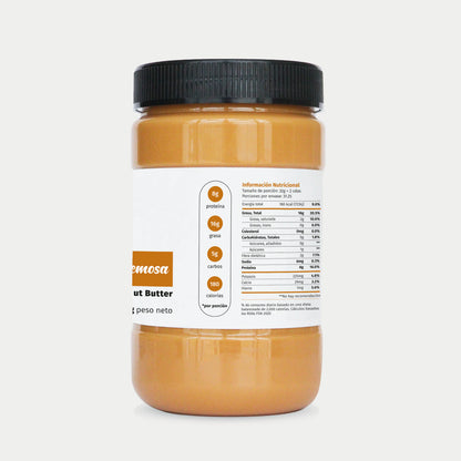 imagen lateral derecha del tarro de mantequilla de maní, con la tabla nutricional