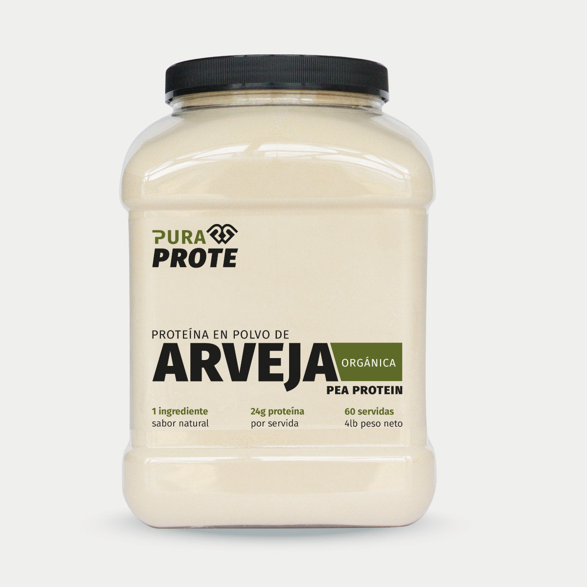 imagen frontal de tarro de proteina de arveja organica 60 porciones