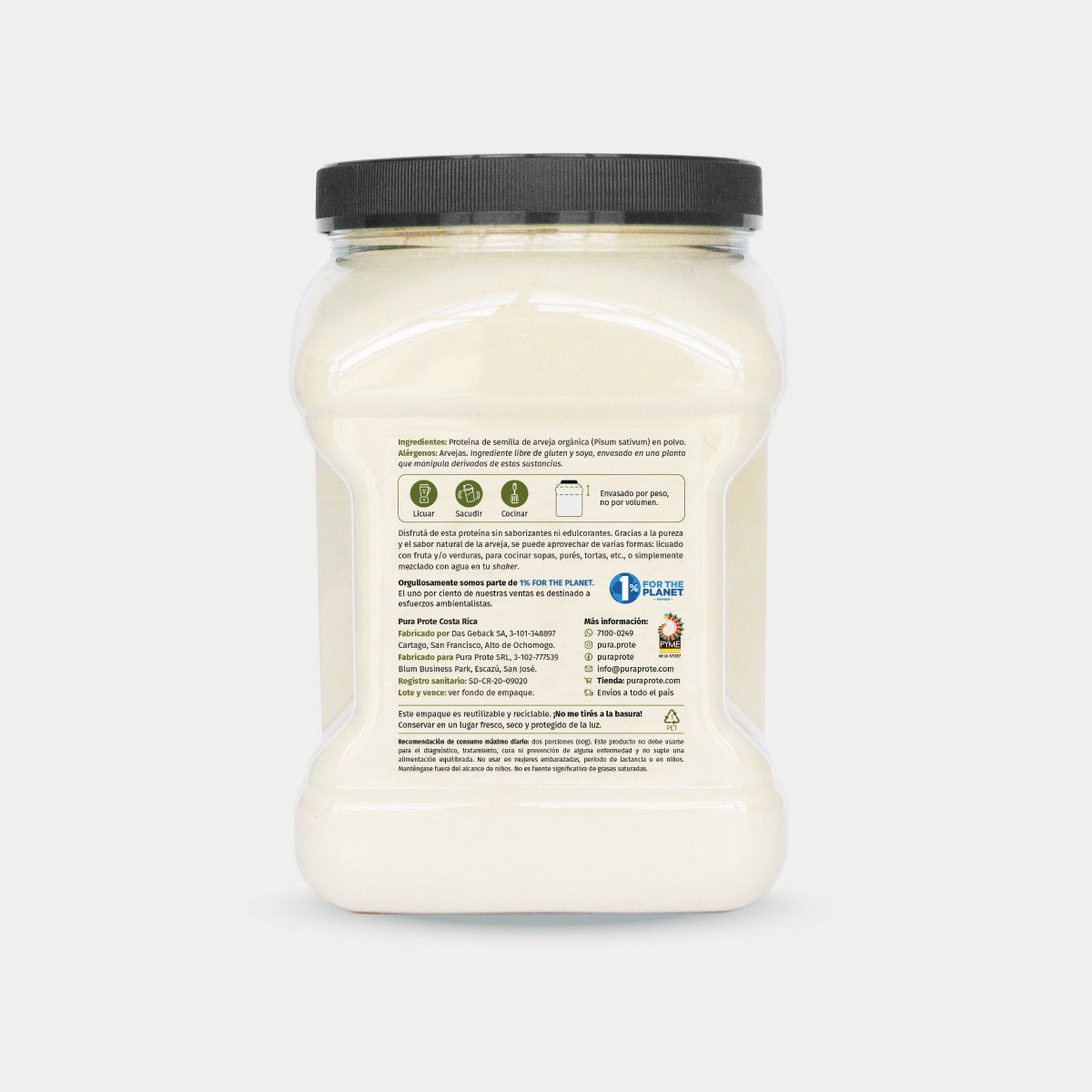 imagen del dorso de tarro de proteina de arveja organica con informacion general