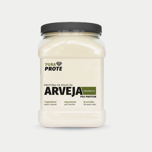 imagen frontal de tarro de proteina de arveja organica 30 porciones