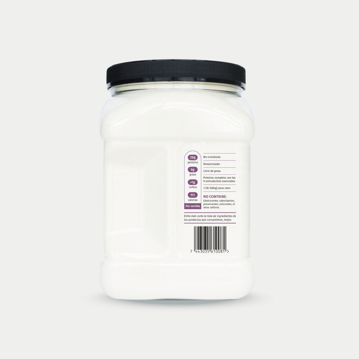imagen lateral izquierdo de un tarro de proteina ISO Limpio 22 porciones con resumen de datos nutricionales