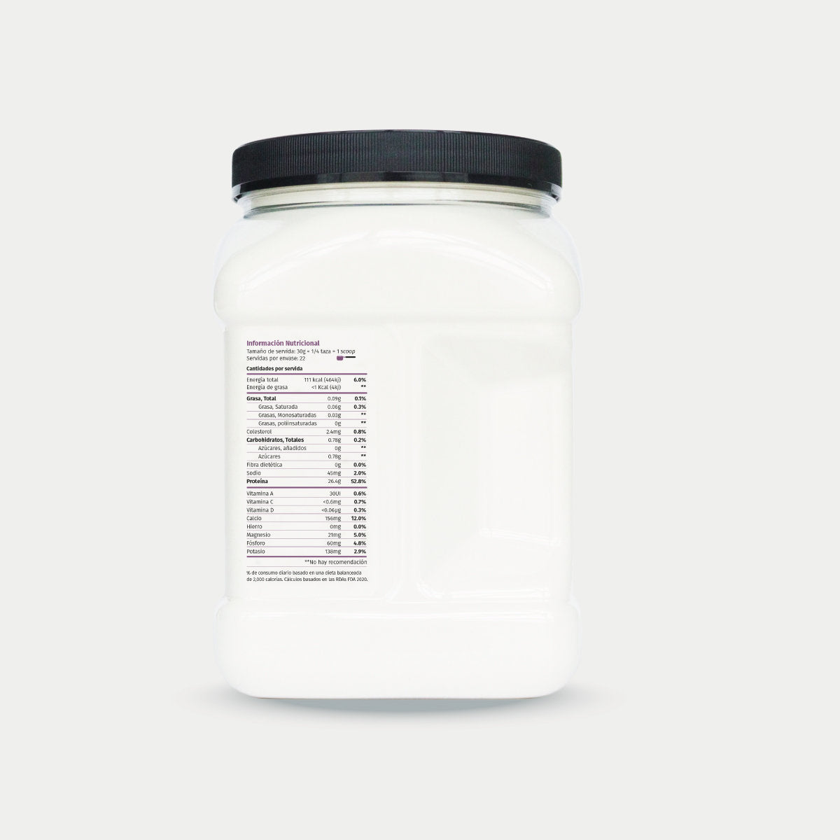 imagen lateral derecho de un tarro de proteina ISO Limpio 22 porciones con la tabla nutricional