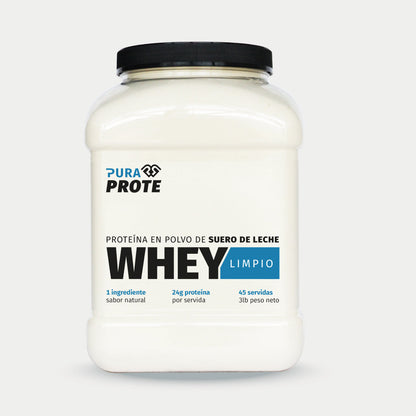 imagen de tarro de whey limpio de 45 porciones, vista frontal