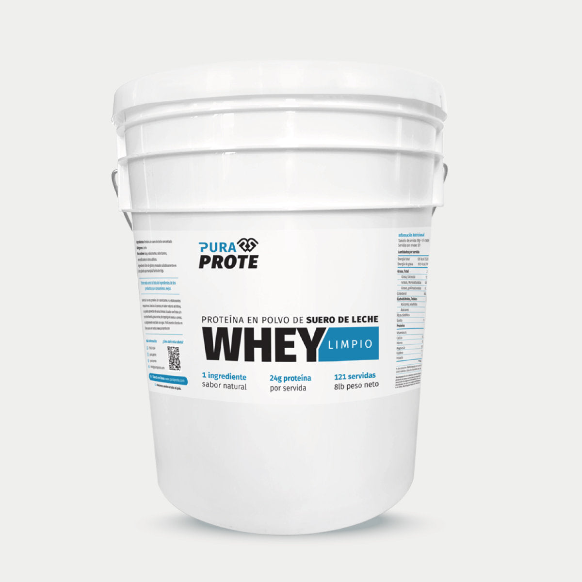 imagen de cubeta de proteina whey limpio 121 porciones, vista frontal