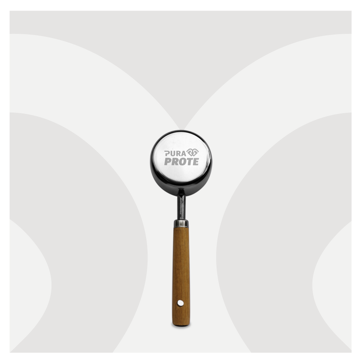 imagen artística del scoop pura prote 60 ml, hecho de puño de madera y acero inoxidable