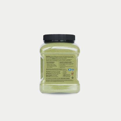 imagen del dorso de un tarro de los verdes organicos pura prote donde salen los ingredientes