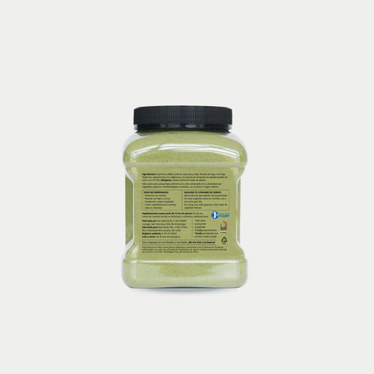 imagen del dorso de un tarro de los verdes organicos pura prote donde salen los ingredientes