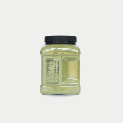 imagen lateral derecho de un tarro de los verdes organicos pura prote donde sale la tabla nutricional
