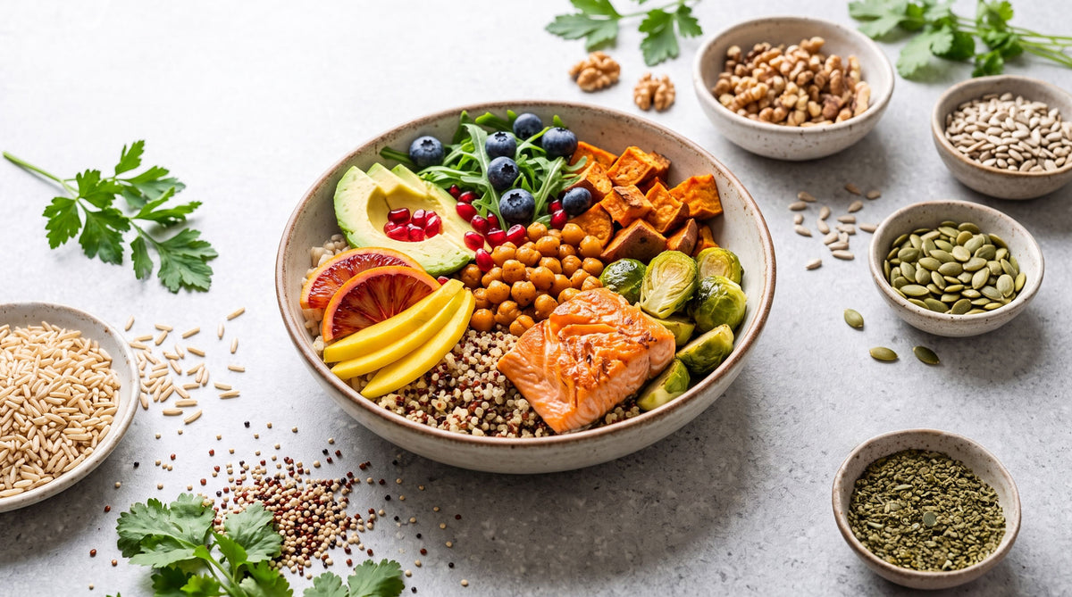imagen de fondo sobre un plato con comida nutricional