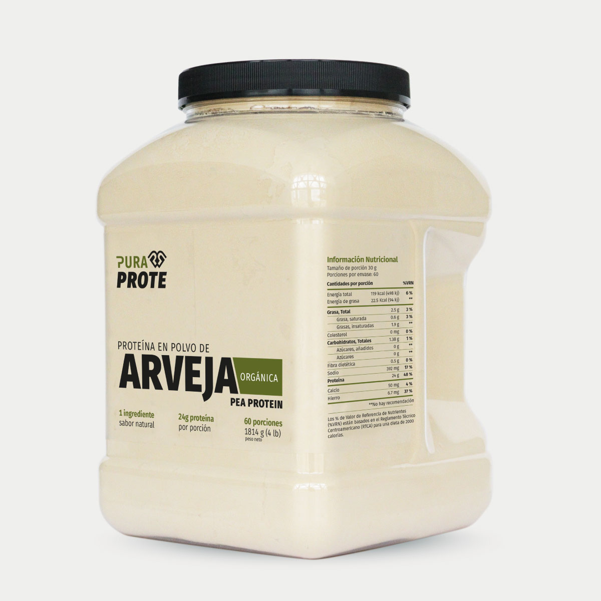 Proteína de Arveja Orgánica 1814 g, vista frontal lateral