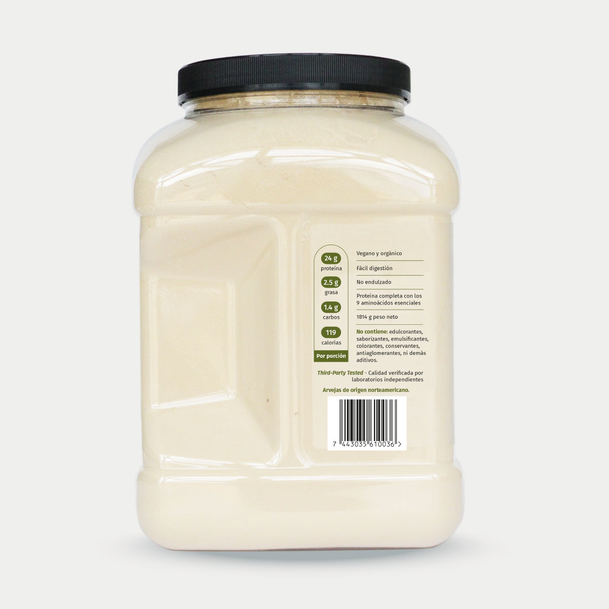 Proteína de Arveja Orgánica 1814 g, vista lateral izquierda
