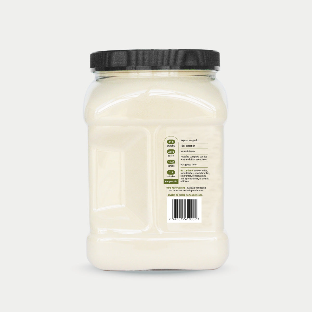 Proteína de Arveja Orgánica 907 g, vista lateral izquierda