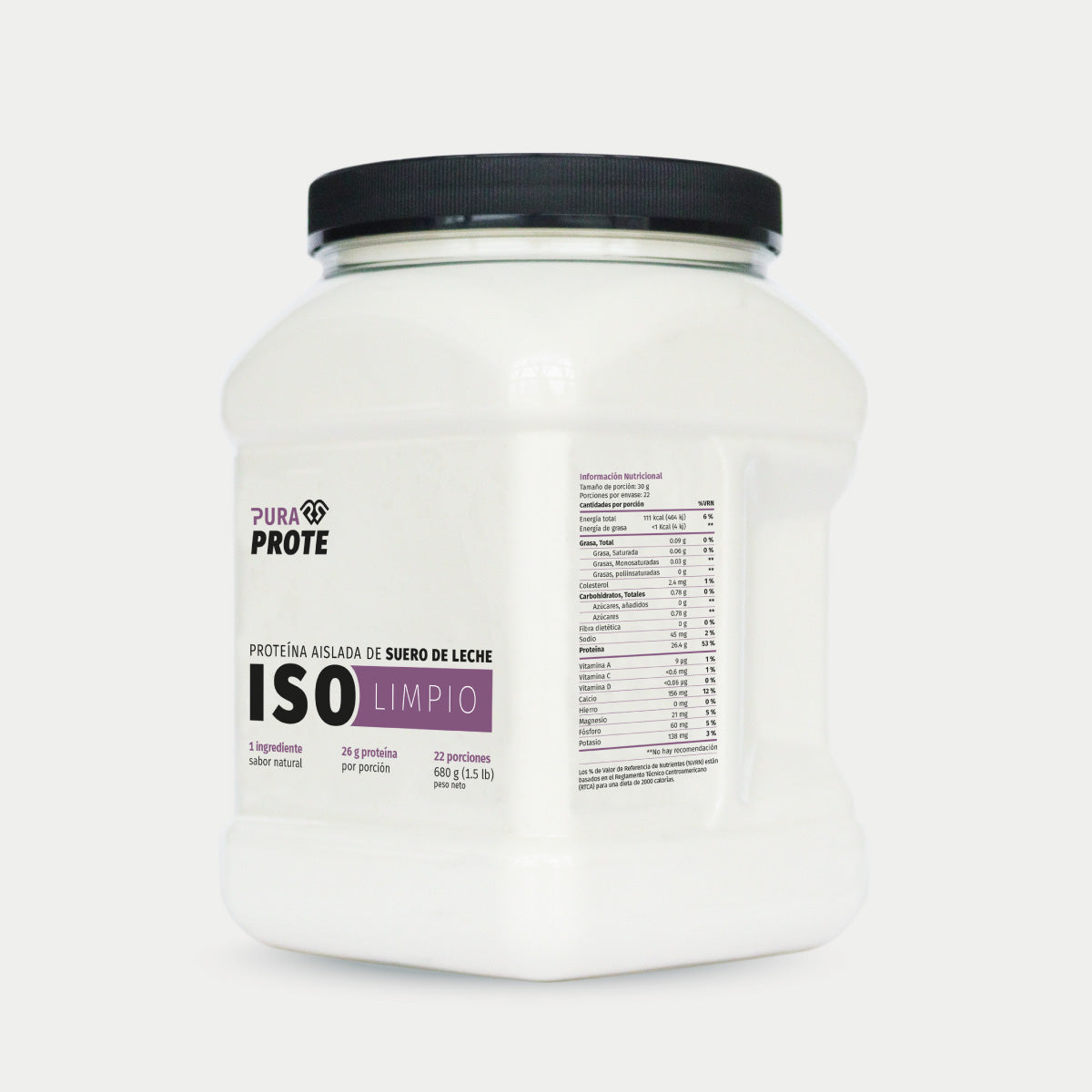 Proteína ISO Limpio 680 g, vista frontal lateral