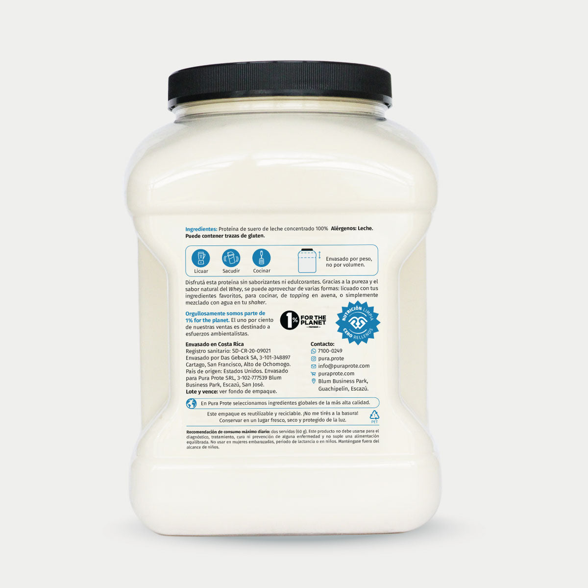 Proteína Whey Limpio 1361 g, vista trasera