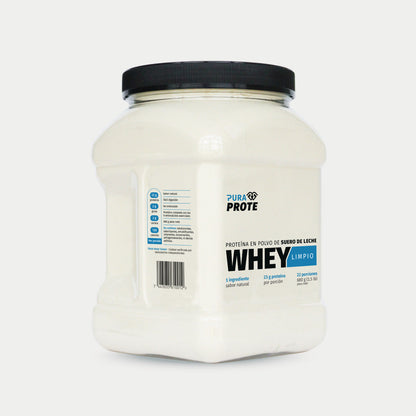 Proteína Whey Limpio 680 g, vista frontal lateral