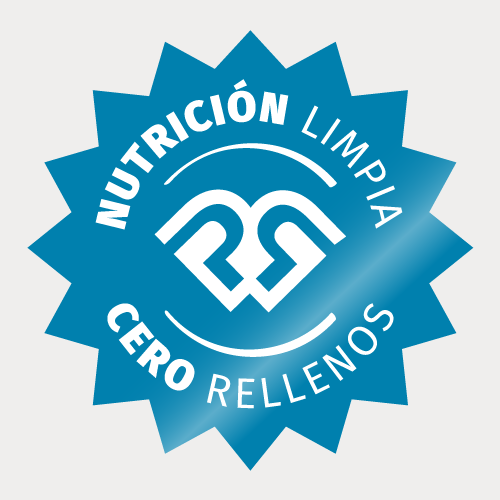 imagen del sello de nutricion limpia, cero rellenos, pura prote con fondo gris