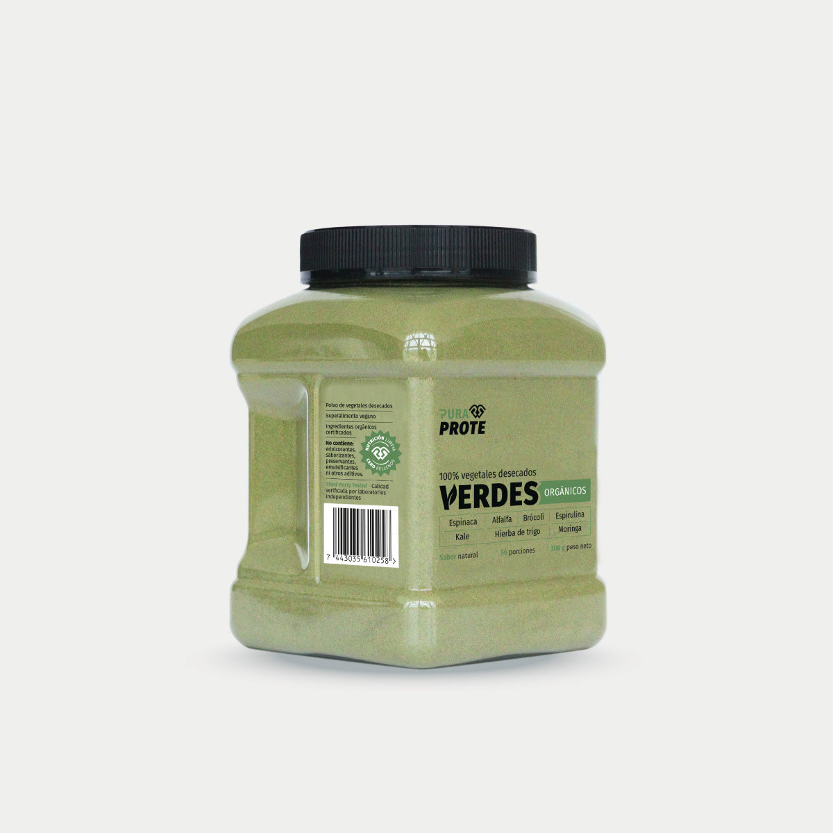 Verdes Orgánicos 300 g, vista frontal lateral
