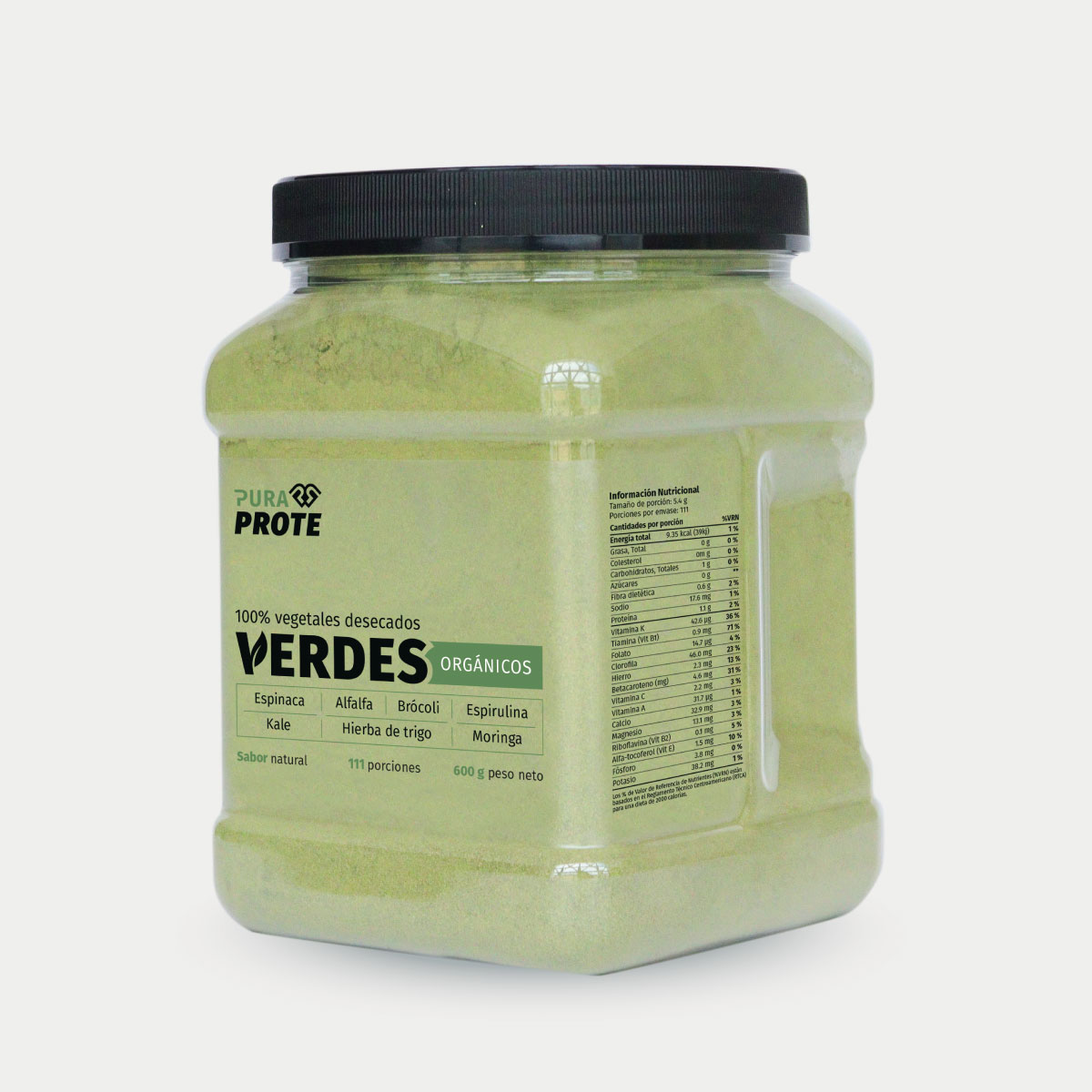 Verdes Orgánicos 600 g, vista frontal lateral