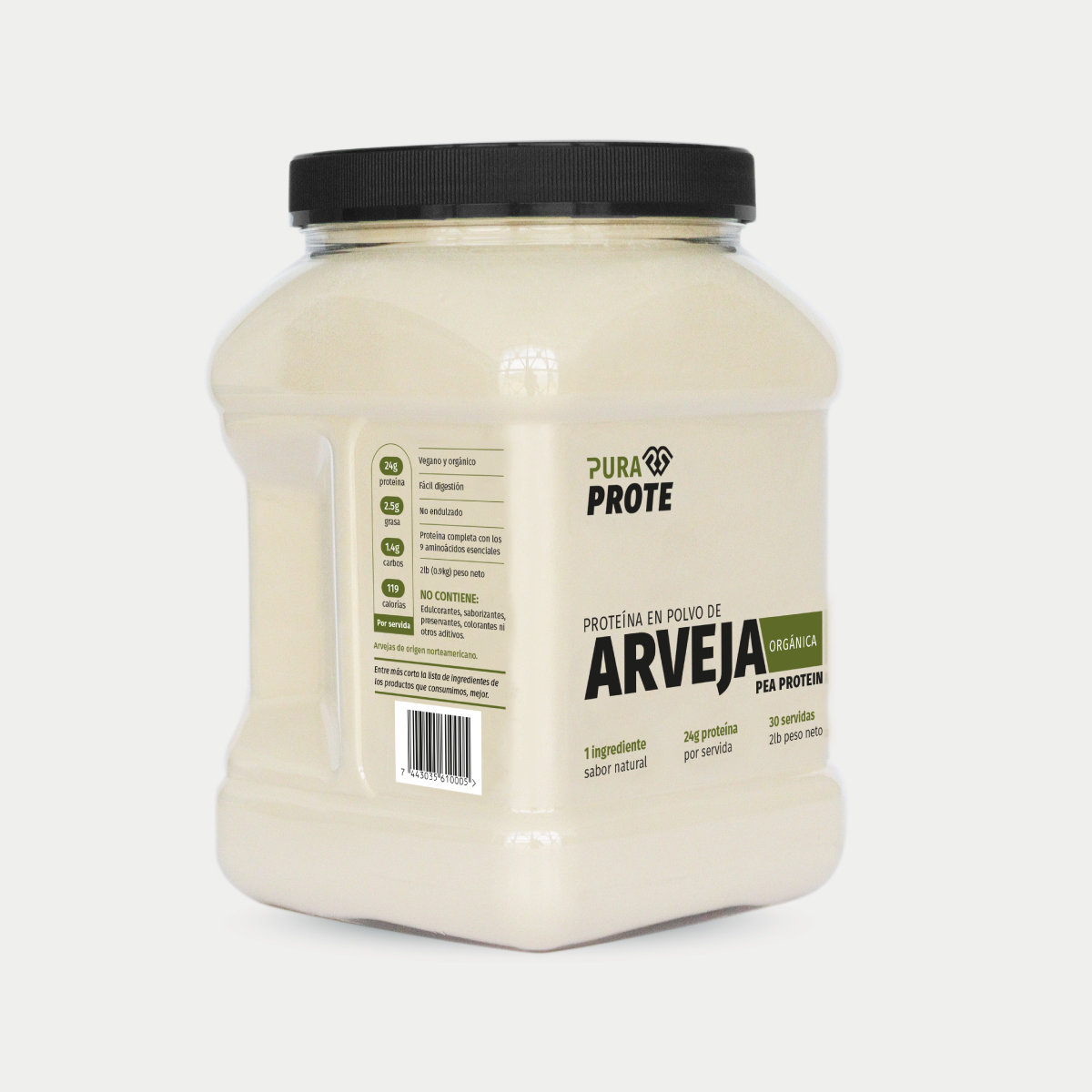 2026_Arveja2lb_Web_Fronlateral » Pura Prote Arveja Orgánica Pura Prote, 2 libras. Vista lateral frontal.