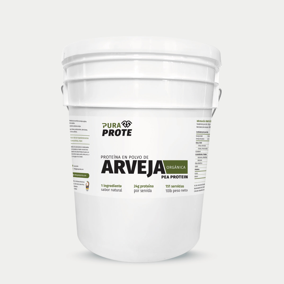 2026_Arveja_Cubeta10lb_Web » Pura Prote Arveja Orgánica Pura Prote, cubeta 10 libras. Vista frontal.