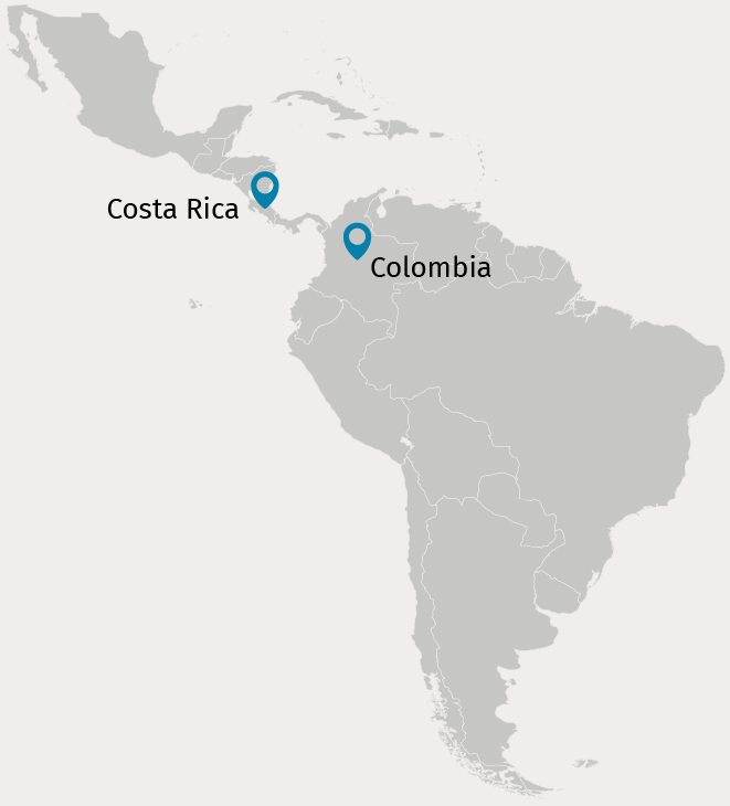 america-latina-crop » Pura Prote Mapa de América Latina, marcados Costa Rica y Colombia.
