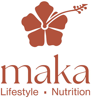 logo-location-maka-202606 » Pura Prote Maka Lifestyle Nutrition logo with a brown hibiscus flower above the serif word 'maka' and the tagline 'Lifestyle • Nutrition' beneath.